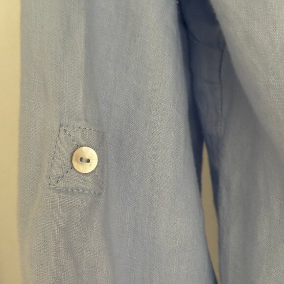 Malvin “I Love Linen” Blue Button down S top W/ Rolled Sleeves front pin tucks - Picture 5 of 7